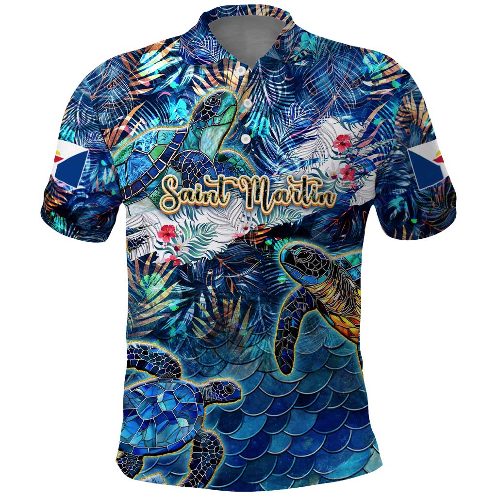Saint Martin Polo Shirt Sea Turtle Tropical Pattern - Wonder Print Shop