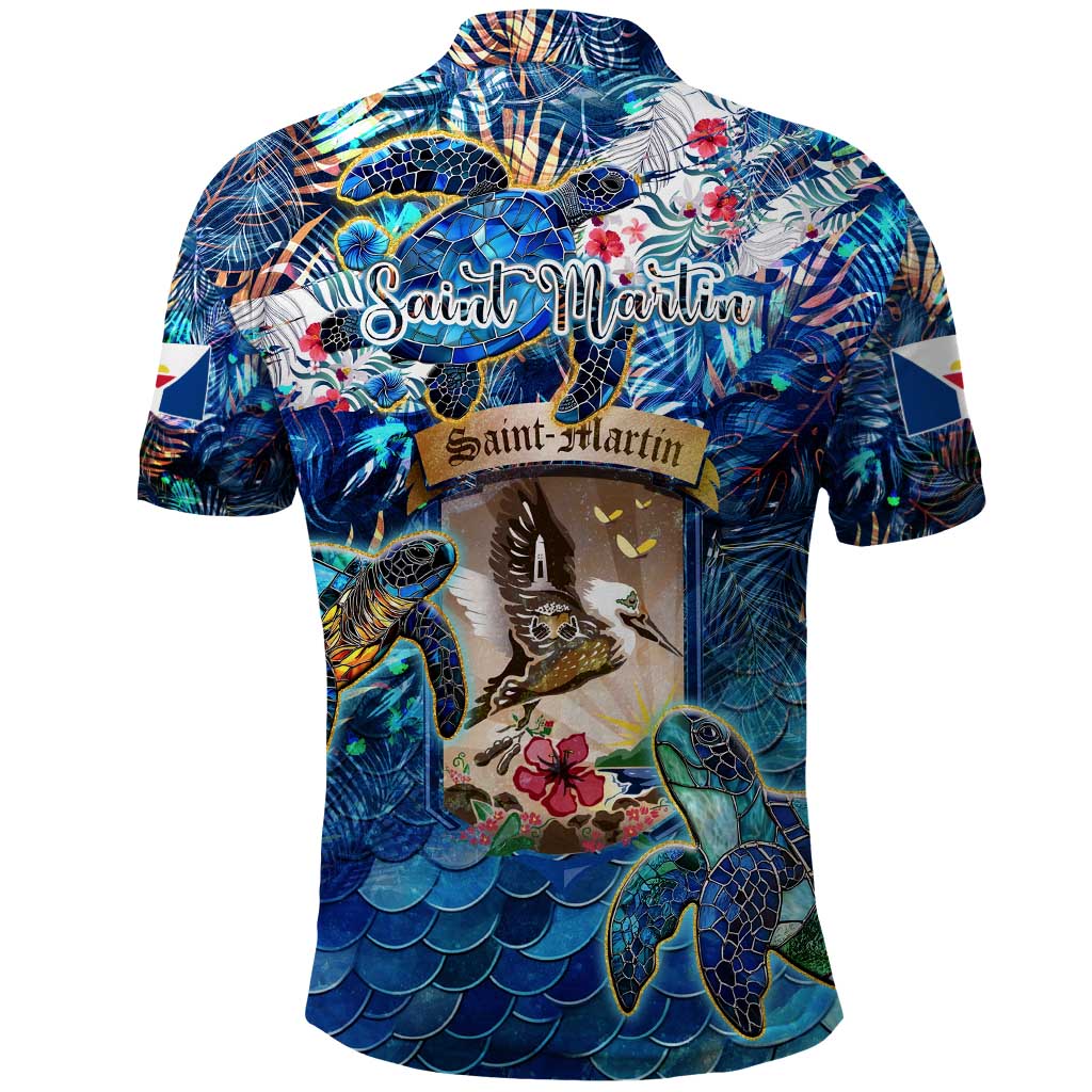 Saint Martin Polo Shirt Sea Turtle Tropical Pattern - Wonder Print Shop