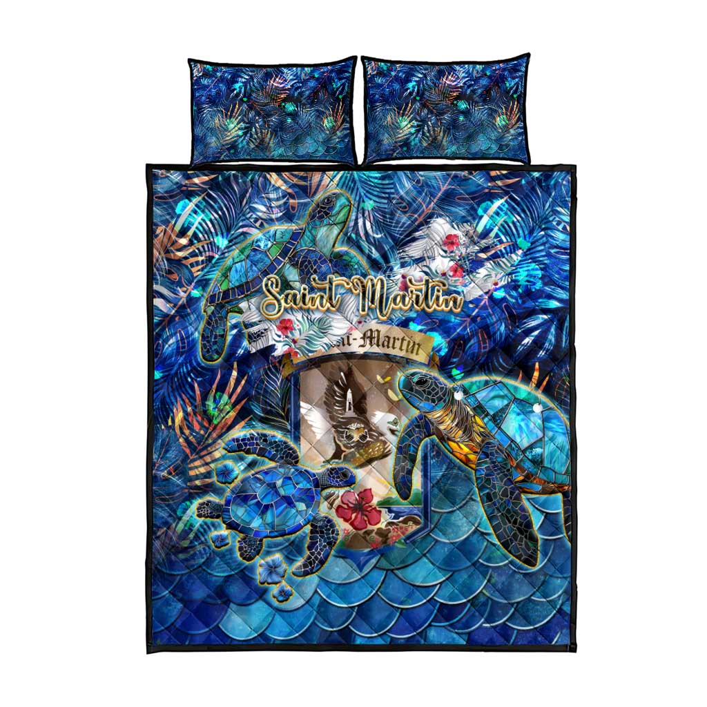 Saint Martin Quilt Bed Set Sea Turtle Tropical Pattern - Wonder Print Shop