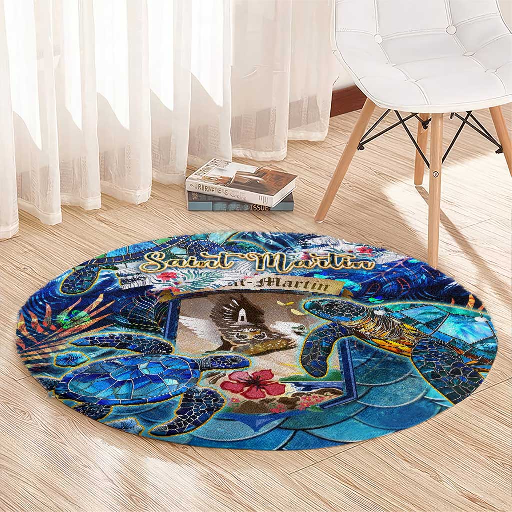 Saint Martin Round Carpet Sea Turtle Tropical Pattern - Wonder Print Shop