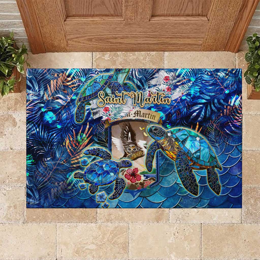 Saint Martin Rubber Doormat Sea Turtle Tropical Pattern - Wonder Print Shop