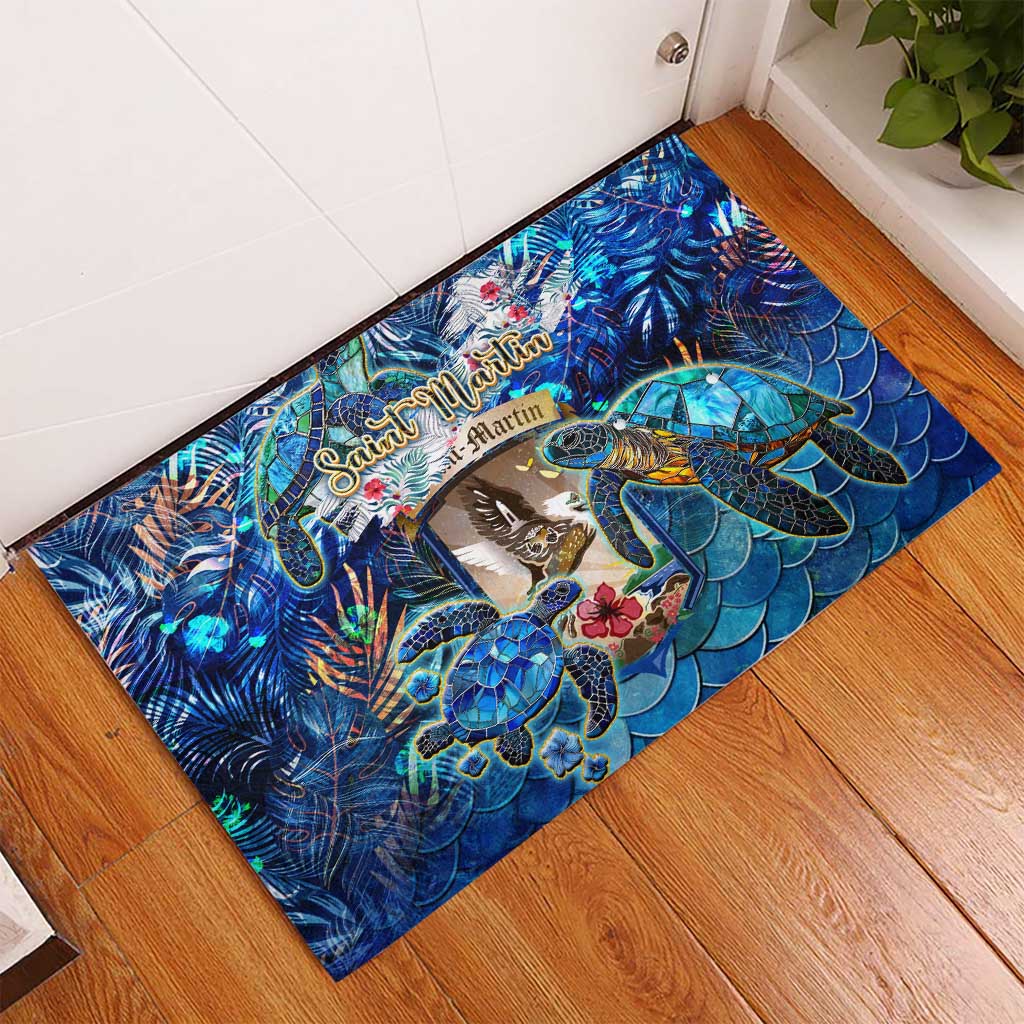 Saint Martin Rubber Doormat Sea Turtle Tropical Pattern - Wonder Print Shop