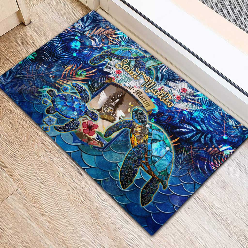Saint Martin Rubber Doormat Sea Turtle Tropical Pattern - Wonder Print Shop