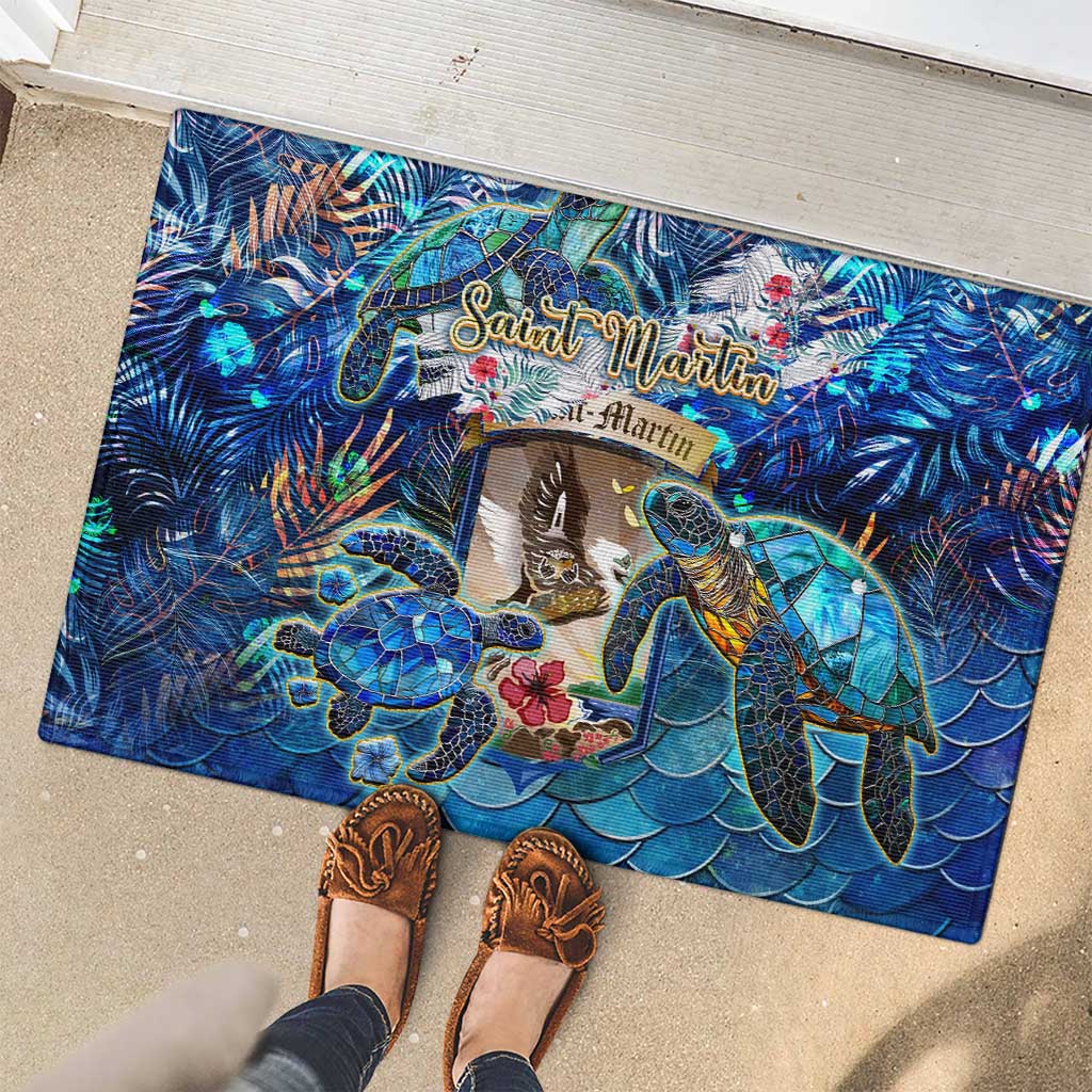 Saint Martin Rubber Doormat Sea Turtle Tropical Pattern - Wonder Print Shop