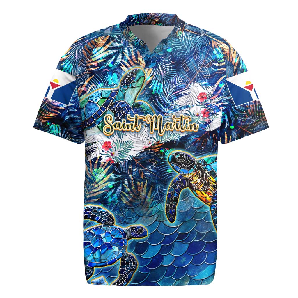 Saint Martin Rugby Jersey Sea Turtle Tropical Pattern - Wonder Print Shop