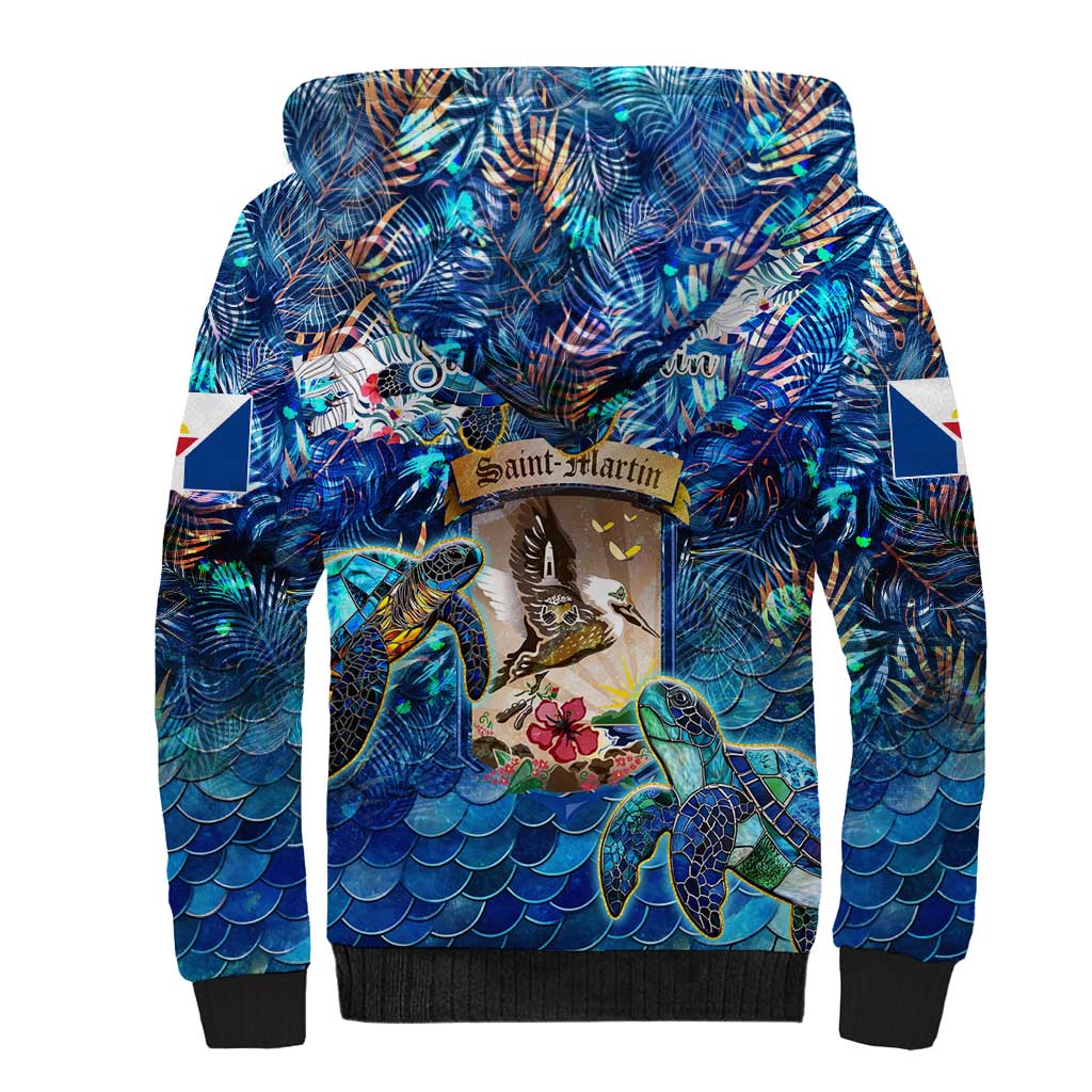 Saint Martin Sherpa Hoodie Sea Turtle Tropical Pattern - Wonder Print Shop