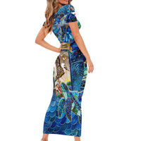 Saint Martin Short Sleeve Bodycon Dress Sea Turtle Tropical Pattern - Wonder Print Shop