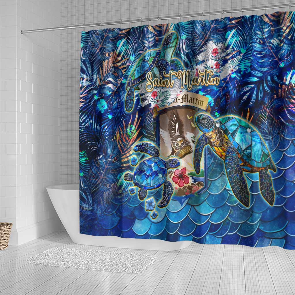 Saint Martin Shower Curtain Sea Turtle Tropical Pattern - Wonder Print Shop