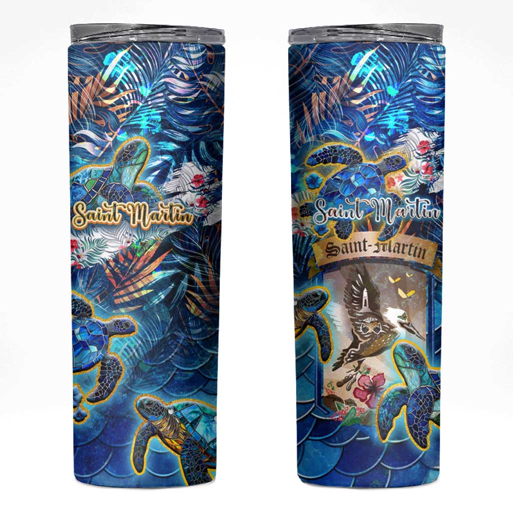 Saint Martin Skinny Tumbler Sea Turtle Tropical Pattern - Wonder Print Shop