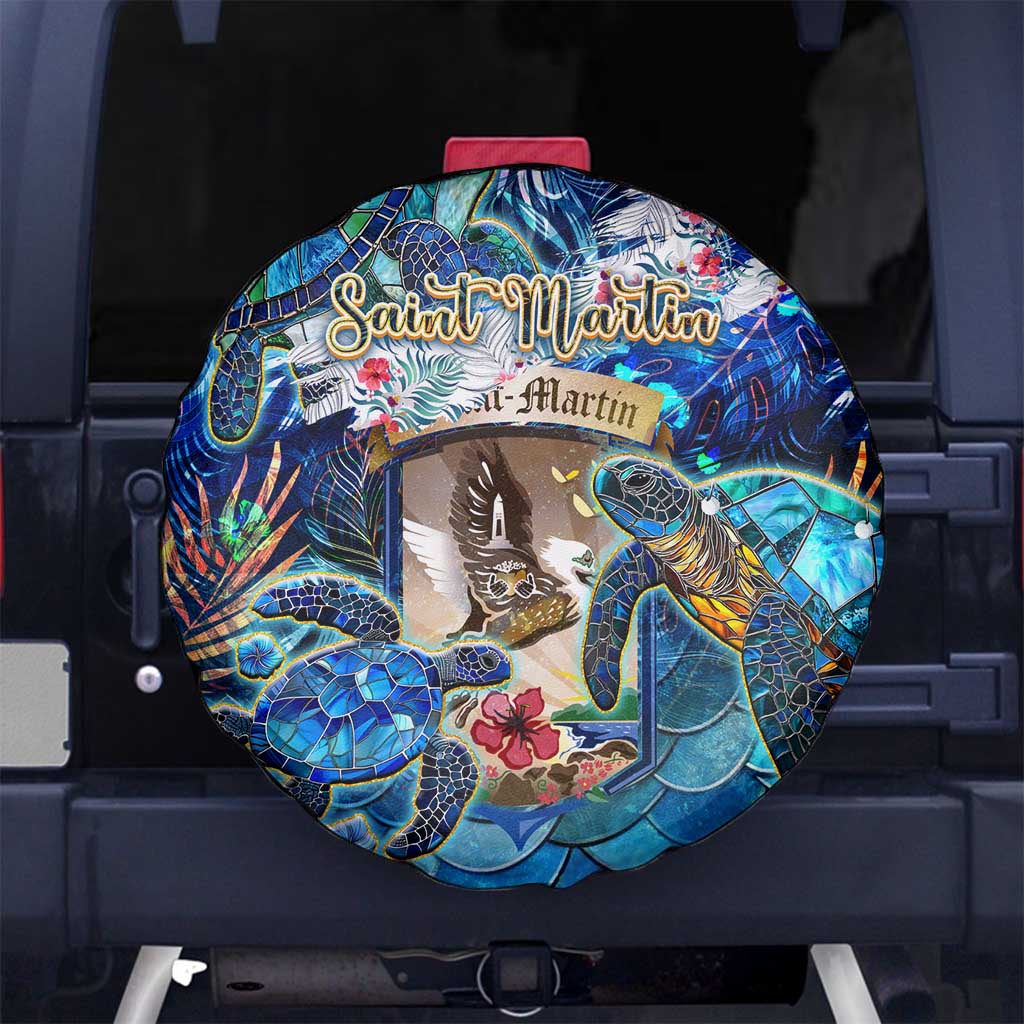 Saint Martin Spare Tire Cover Sea Turtle Tropical Pattern - Wonder Print Shop