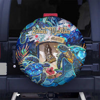 Saint Martin Spare Tire Cover Sea Turtle Tropical Pattern - Wonder Print Shop