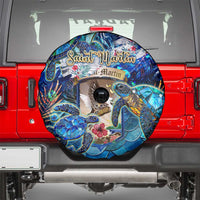 Saint Martin Spare Tire Cover Sea Turtle Tropical Pattern - Wonder Print Shop