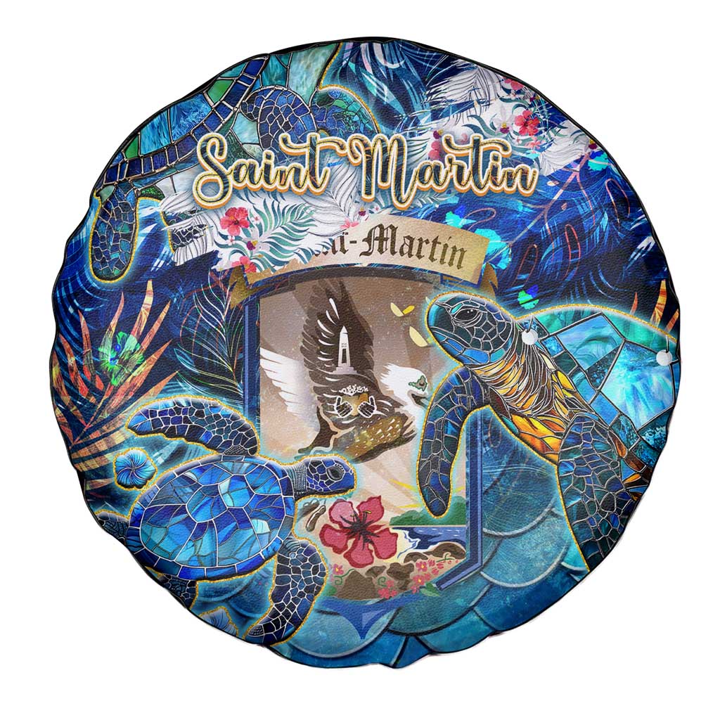 Saint Martin Spare Tire Cover Sea Turtle Tropical Pattern - Wonder Print Shop