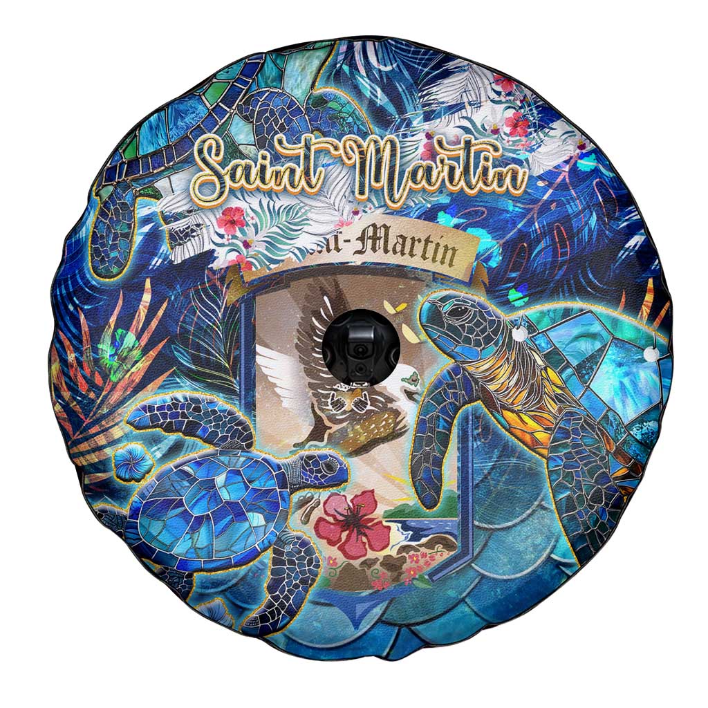 Saint Martin Spare Tire Cover Sea Turtle Tropical Pattern - Wonder Print Shop