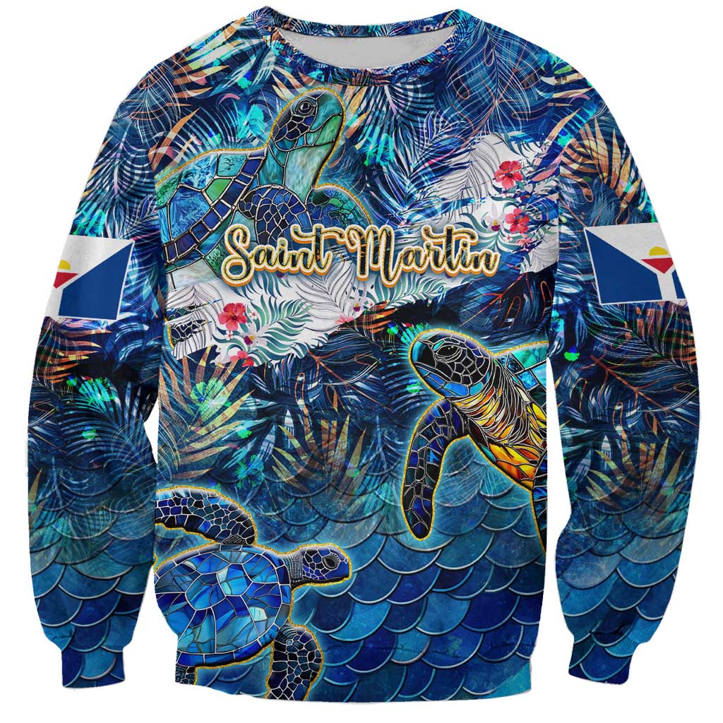 Saint Martin Sweatshirt Sea Turtle Tropical Pattern - Wonder Print Shop
