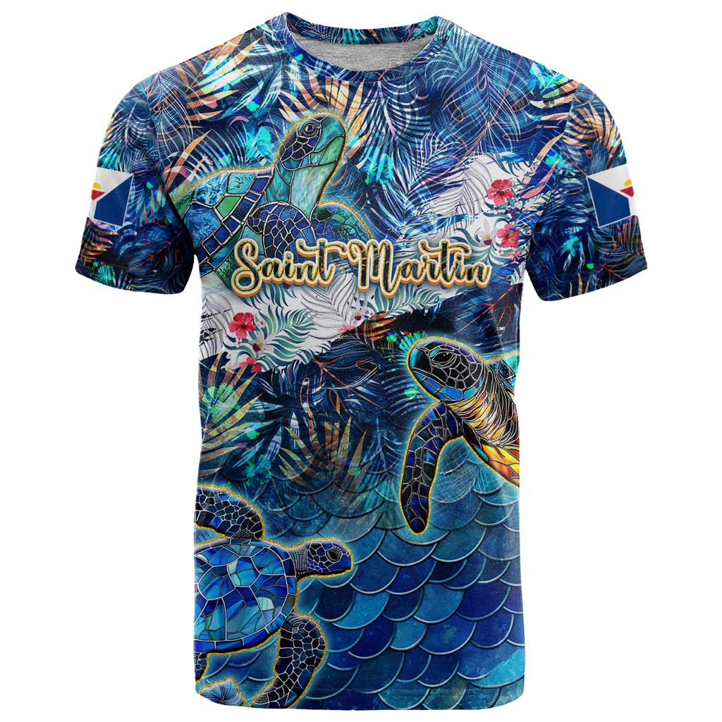 Saint Martin T Shirt Sea Turtle Tropical Pattern - Wonder Print Shop