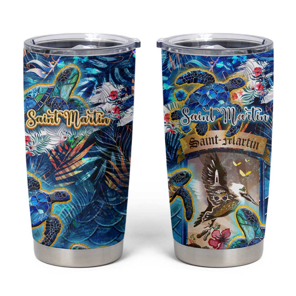 Saint Martin Tumbler Cup Sea Turtle Tropical Pattern - Wonder Print Shop