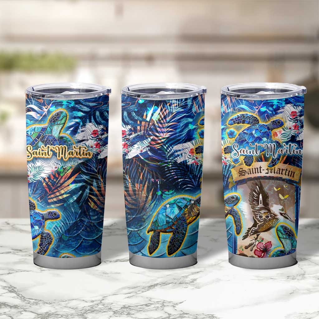 Saint Martin Tumbler Cup Sea Turtle Tropical Pattern - Wonder Print Shop