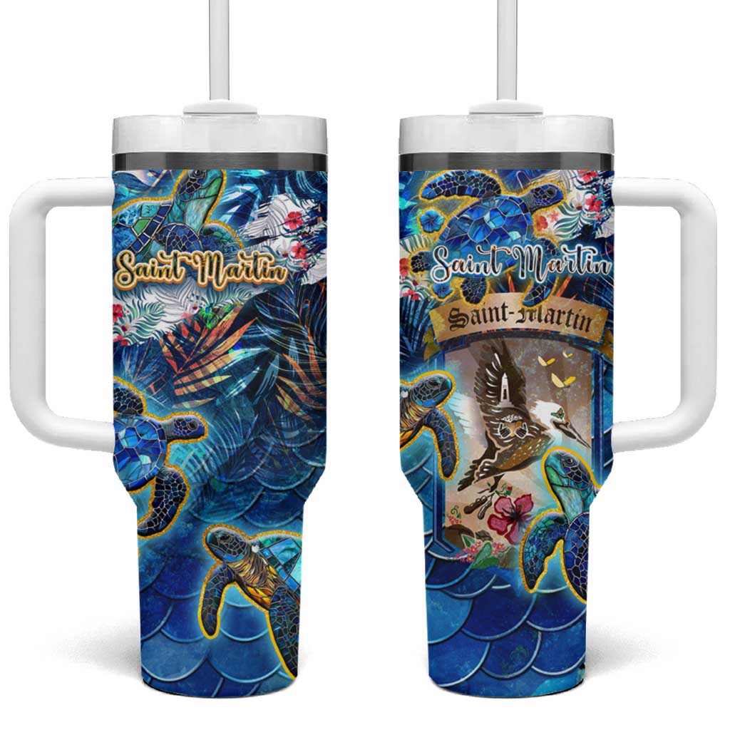 Saint Martin Tumbler With Handle Sea Turtle Tropical Pattern - Wonder Print Shop