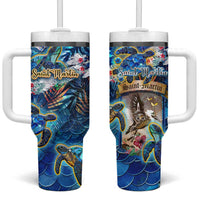 Saint Martin Tumbler With Handle Sea Turtle Tropical Pattern - Wonder Print Shop