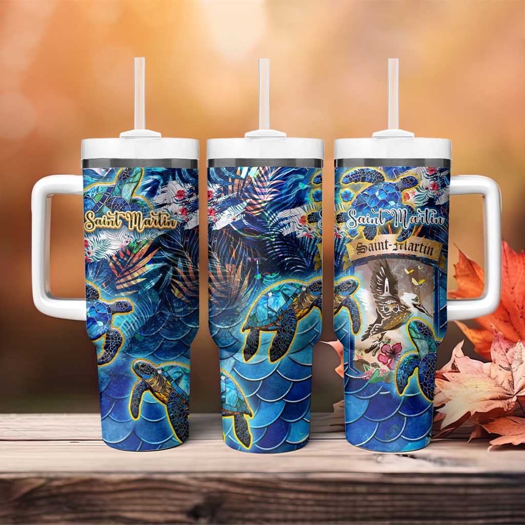 Saint Martin Tumbler With Handle Sea Turtle Tropical Pattern - Wonder Print Shop