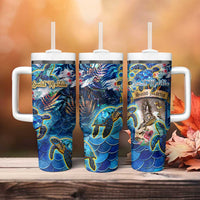 Saint Martin Tumbler With Handle Sea Turtle Tropical Pattern - Wonder Print Shop