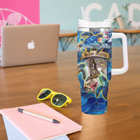 Saint Martin Tumbler With Handle Sea Turtle Tropical Pattern - Wonder Print Shop