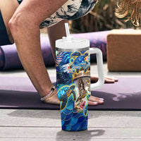 Saint Martin Tumbler With Handle Sea Turtle Tropical Pattern - Wonder Print Shop