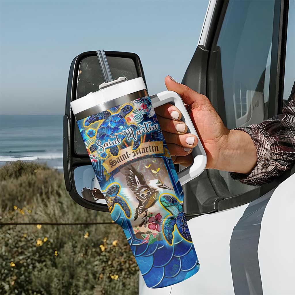 Saint Martin Tumbler With Handle Sea Turtle Tropical Pattern - Wonder Print Shop