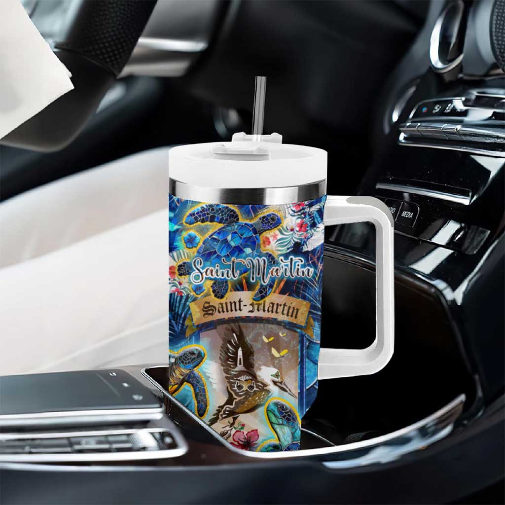 Saint Martin Tumbler With Handle Sea Turtle Tropical Pattern - Wonder Print Shop