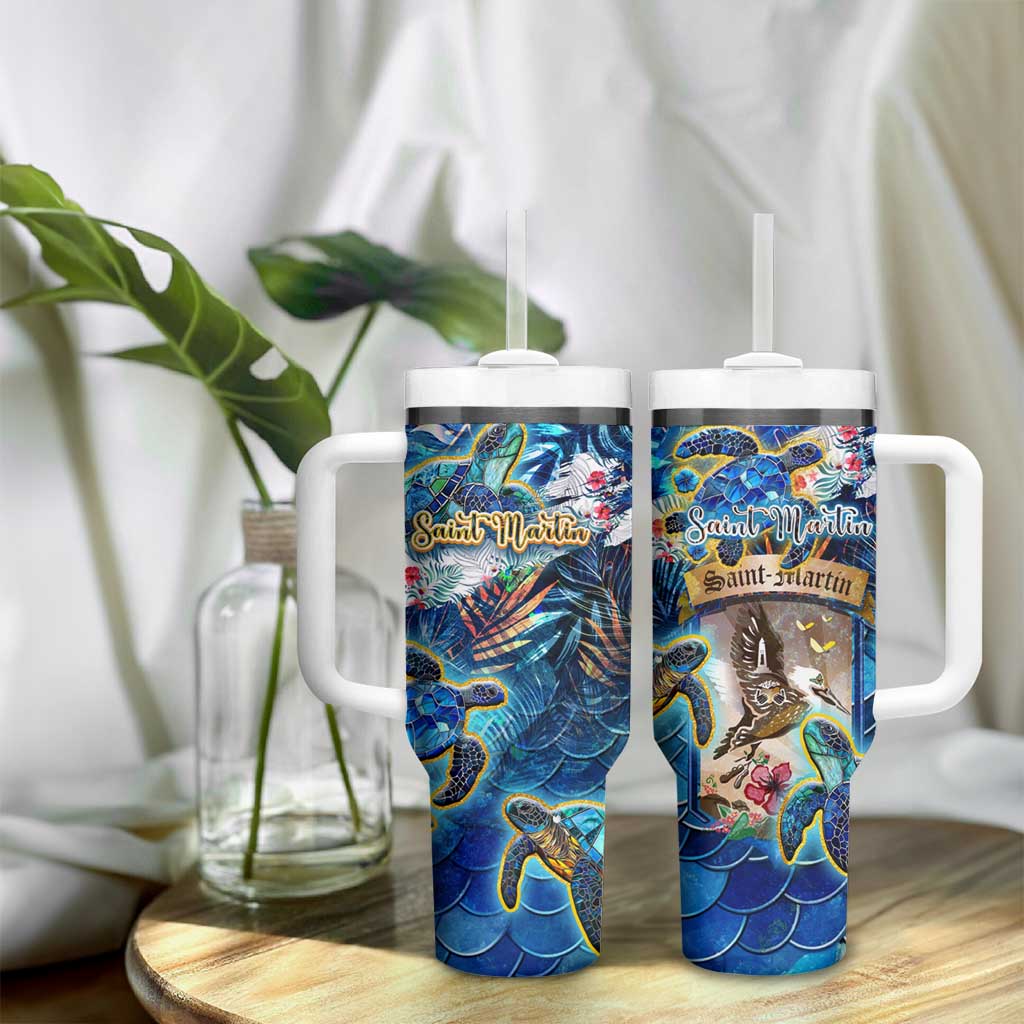 Saint Martin Tumbler With Handle Sea Turtle Tropical Pattern - Wonder Print Shop