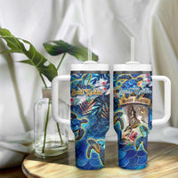 Saint Martin Tumbler With Handle Sea Turtle Tropical Pattern - Wonder Print Shop