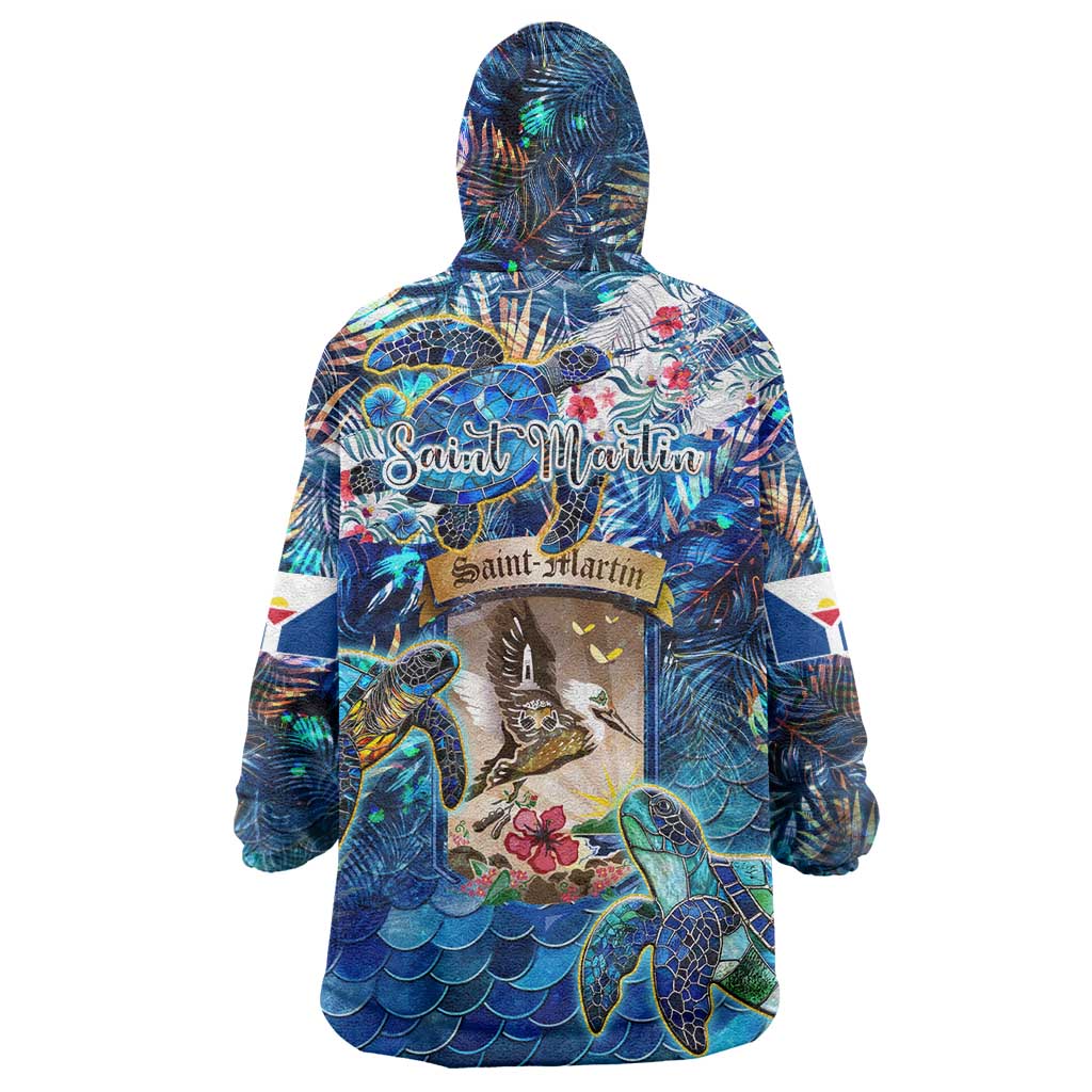 Saint Martin Wearable Blanket Hoodie Sea Turtle Tropical Pattern - Wonder Print Shop