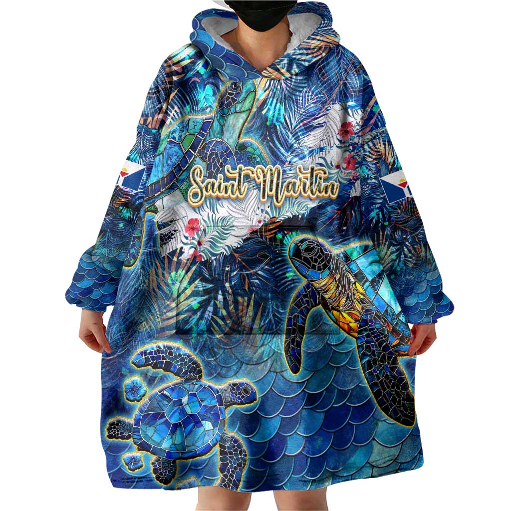 Saint Martin Wearable Blanket Hoodie Sea Turtle Tropical Pattern - Wonder Print Shop