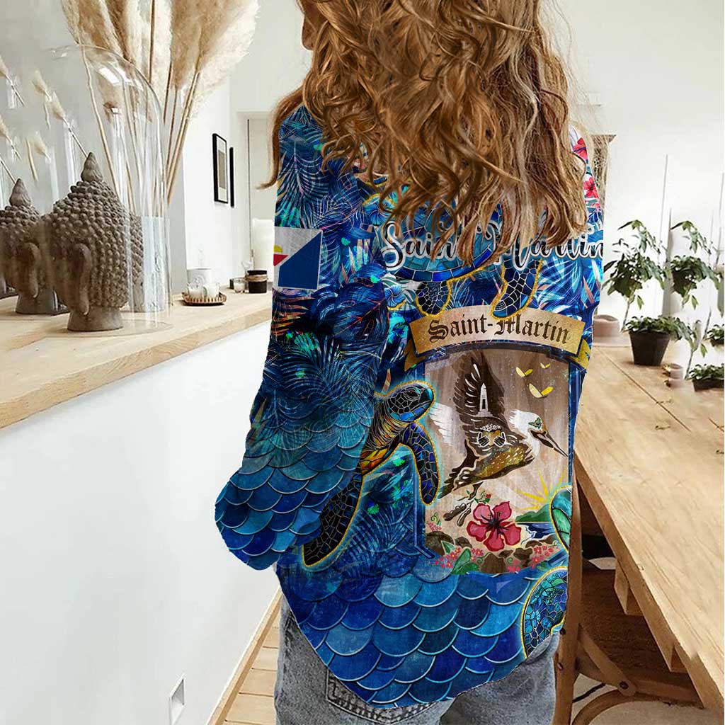 Saint Martin Women Casual Shirt Sea Turtle Tropical Pattern - Wonder Print Shop