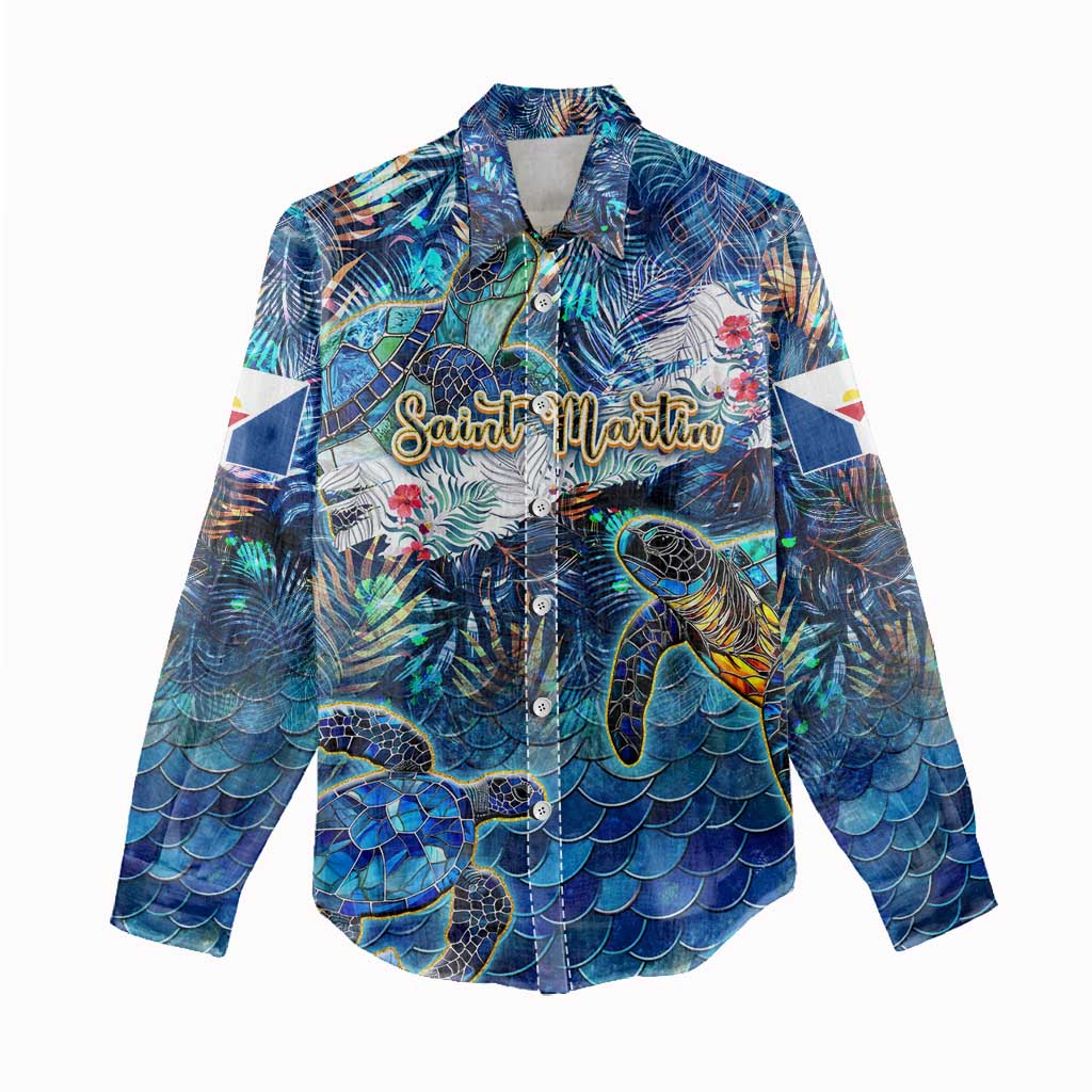 Saint Martin Women Casual Shirt Sea Turtle Tropical Pattern - Wonder Print Shop