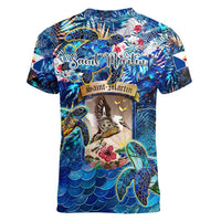 Saint Martin Women V-Neck T-Shirt Sea Turtle Tropical Pattern - Wonder Print Shop