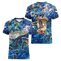 Saint Martin Women V-Neck T-Shirt Sea Turtle Tropical Pattern - Wonder Print Shop