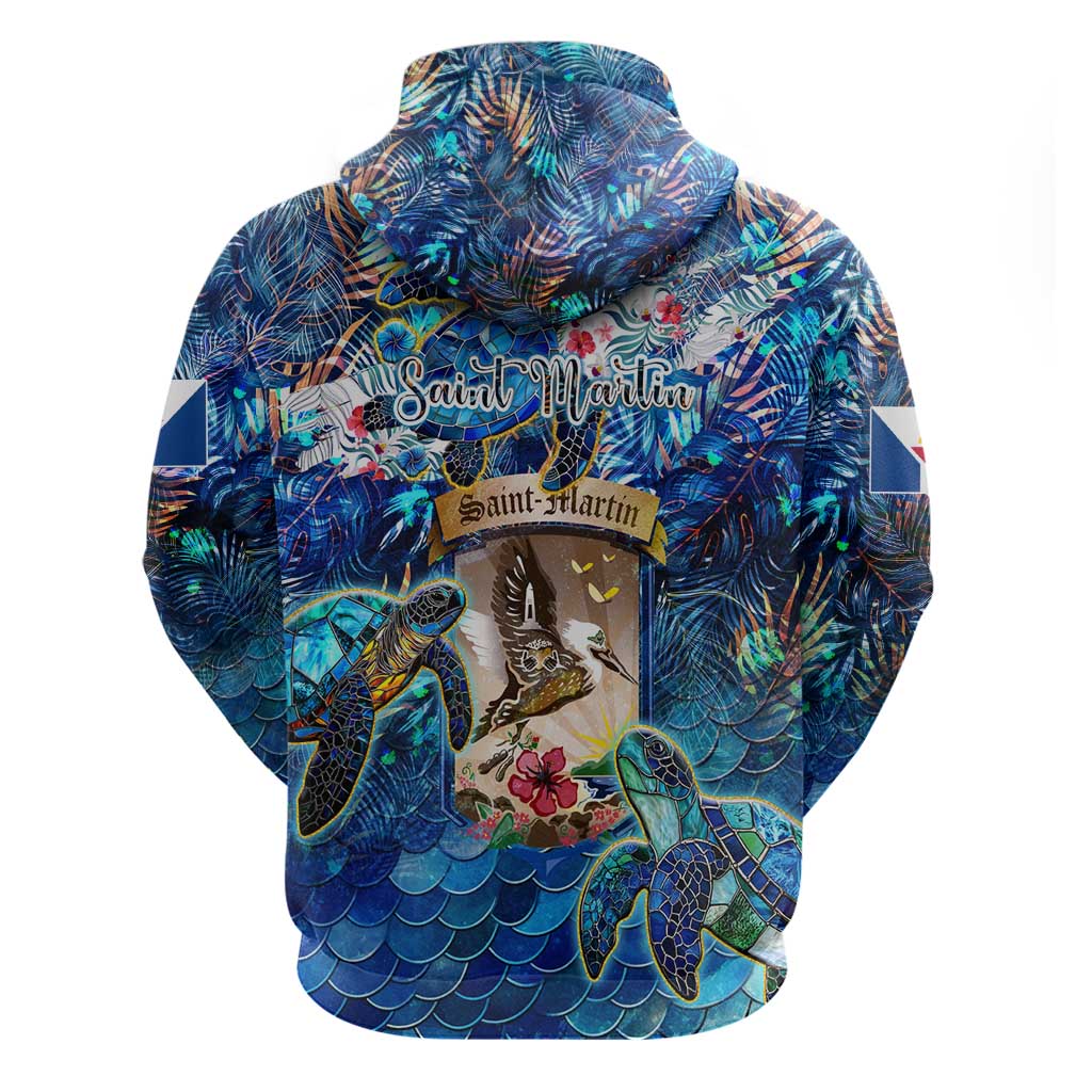 Saint Martin Zip Hoodie Sea Turtle Tropical Pattern - Wonder Print Shop