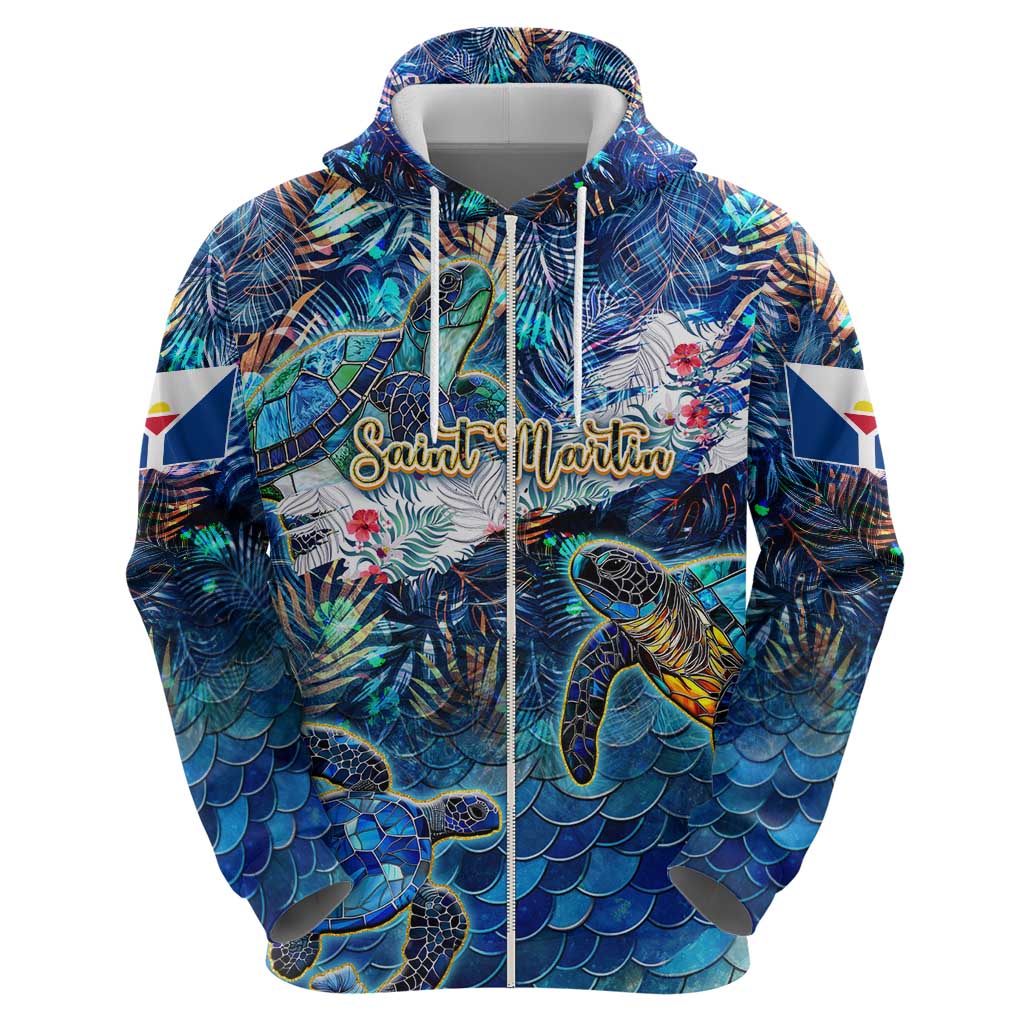 Saint Martin Zip Hoodie Sea Turtle Tropical Pattern - Wonder Print Shop