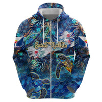 Saint Martin Zip Hoodie Sea Turtle Tropical Pattern - Wonder Print Shop