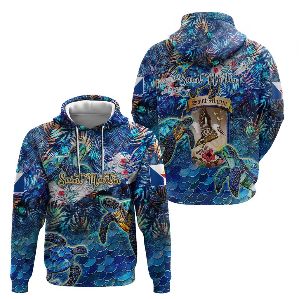 Saint Martin Zip Hoodie Sea Turtle Tropical Pattern - Wonder Print Shop