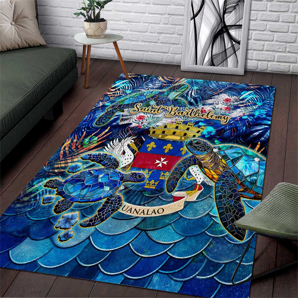 Saint Barthelemy Area Rug Sea Turtle Tropical Pattern