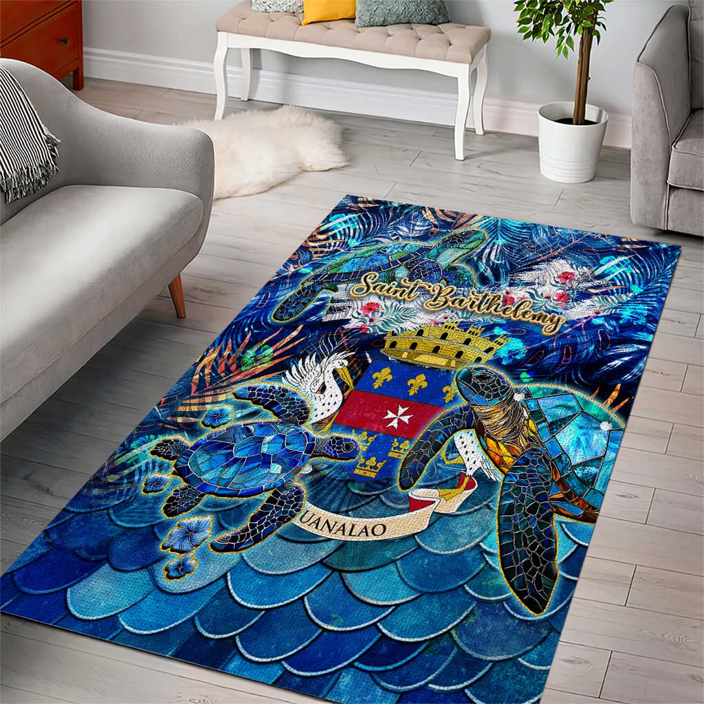 Saint Barthelemy Area Rug Sea Turtle Tropical Pattern