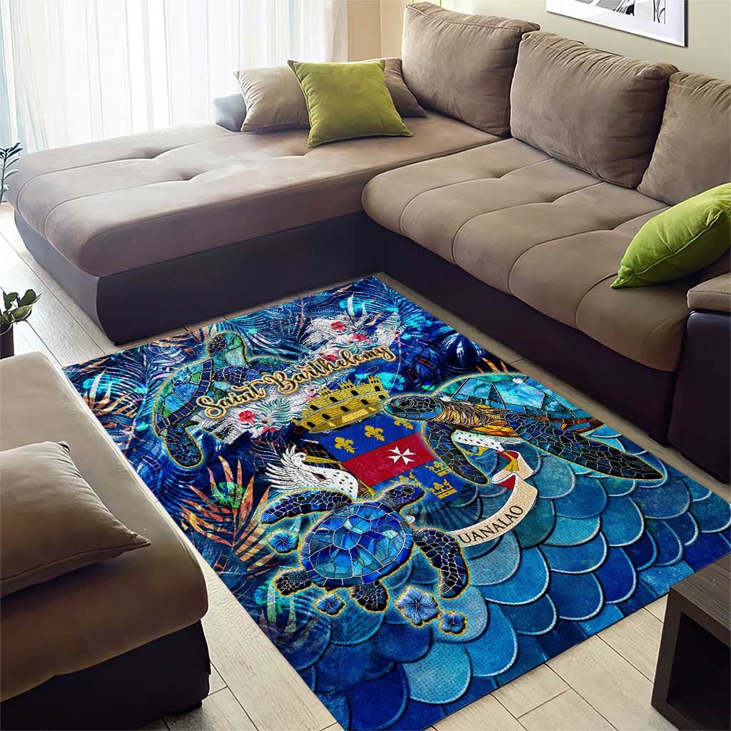 Saint Barthelemy Area Rug Sea Turtle Tropical Pattern