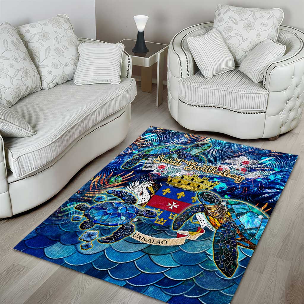 Saint Barthelemy Area Rug Sea Turtle Tropical Pattern