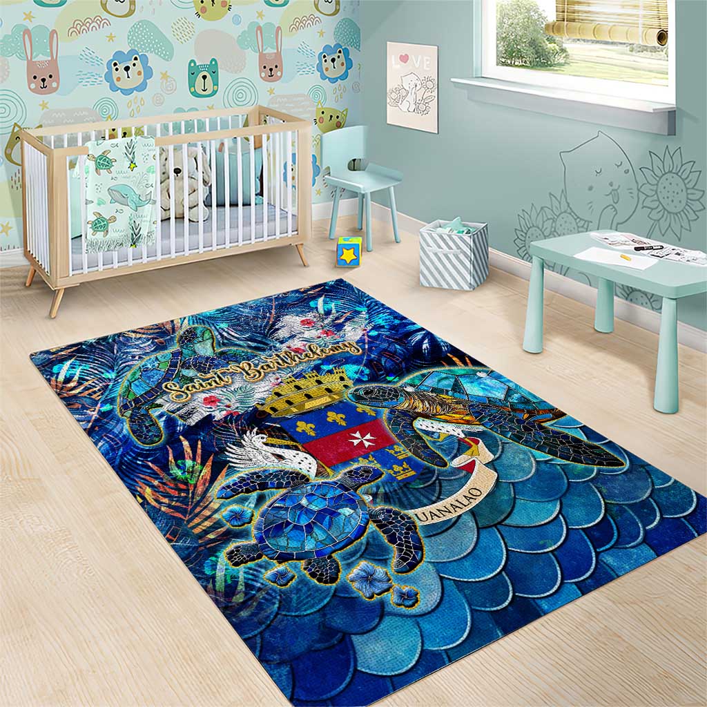 Saint Barthelemy Area Rug Sea Turtle Tropical Pattern