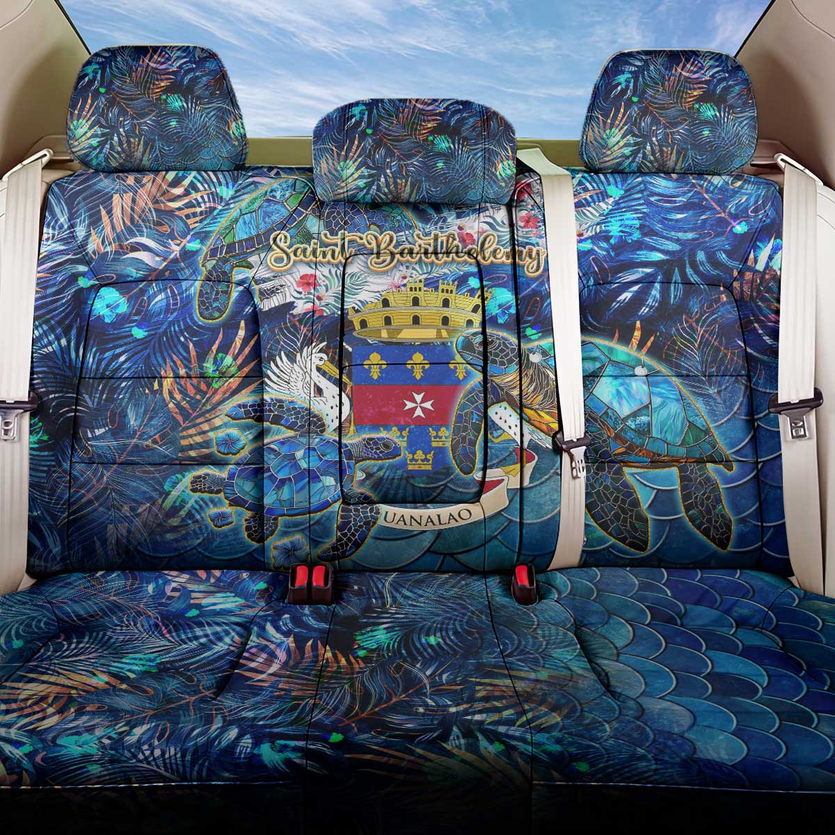 Saint Barthelemy Back Car Seat Cover Sea Turtle Tropical Pattern