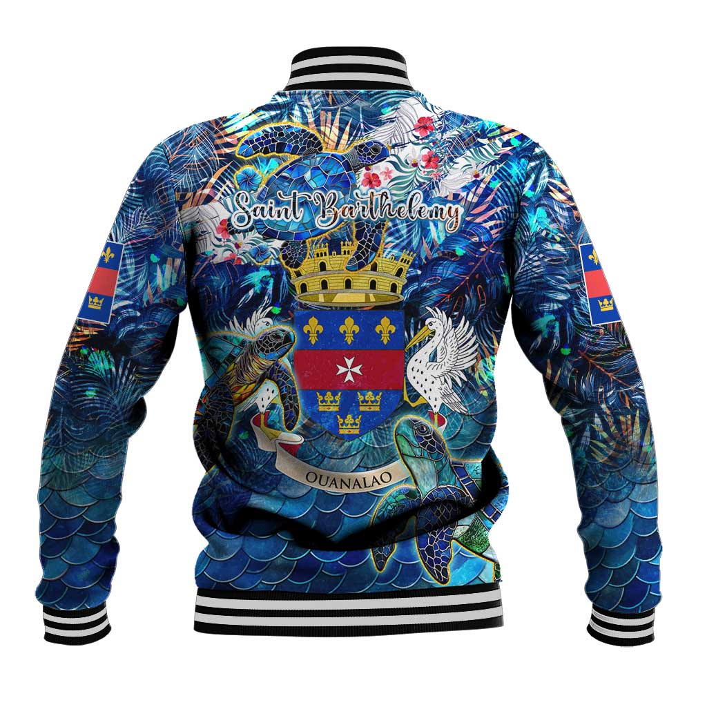 Saint Barthelemy Baseball Jacket Sea Turtle Tropical Pattern