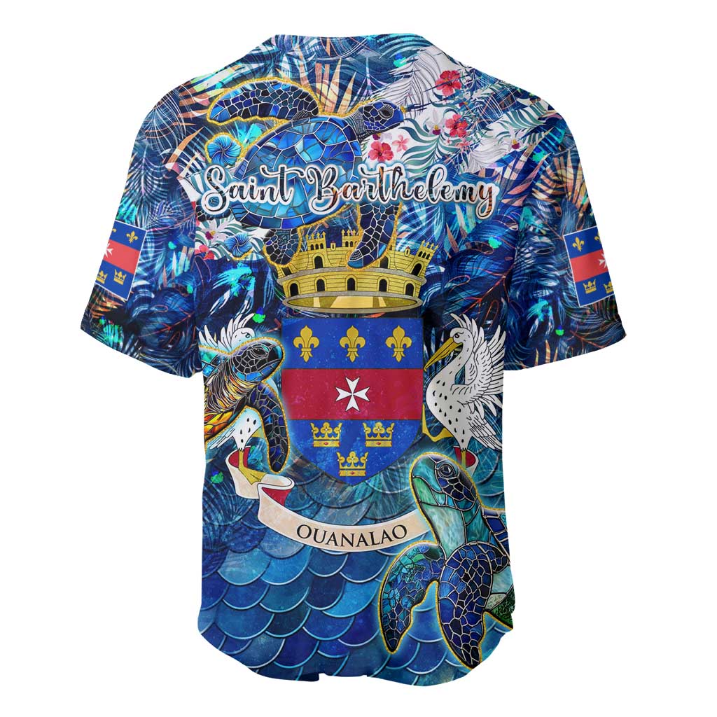 Saint Barthelemy Baseball Jersey Sea Turtle Tropical Pattern